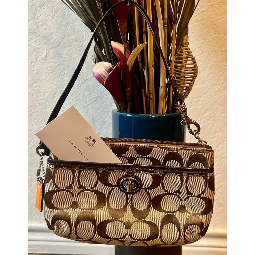 Coach Signature Brown and Tan Large wristlet